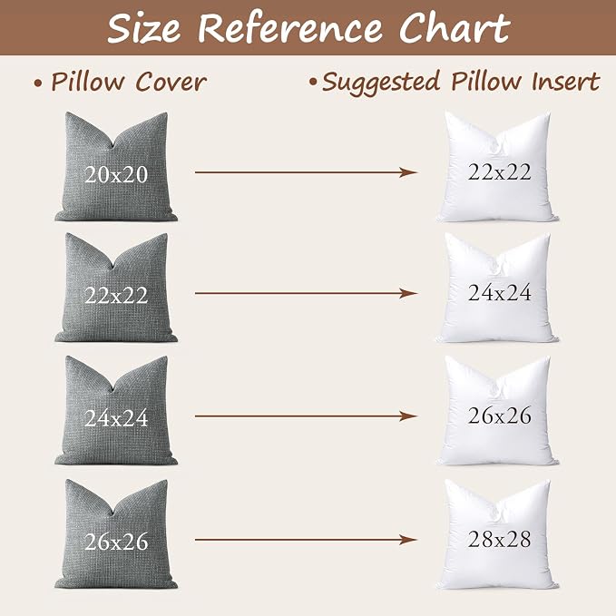 Artscope Synthetic Down Pillow Insert, 22x22 Throw Pillow Inserts Set of 2 | Down Alternative Ultra Soft Fluffy Sleeping Pillow, 100% Cotton Cover, Decorative Pillows-White