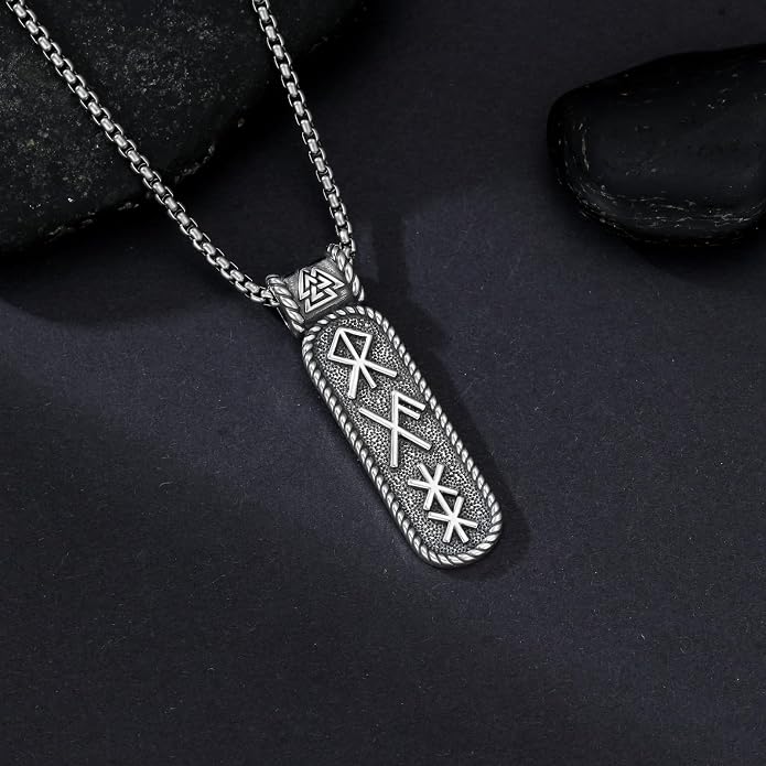 Viking Necklace for Men 925 Sterling Silver Norse Viking Pendant Norse Jewelry for Dad Husband, w/Stainless Steel Chain 22"+2"