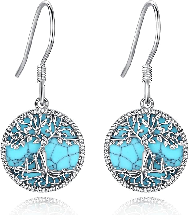 Vito 925 Sterling Silver Teardrop Earrings for Women, Moonstone Turquoise Drop Dangle Earrings Cat Snake Turtle Tree of Life Leverback Earrings Boho Jewelry Gift for Mom Wife