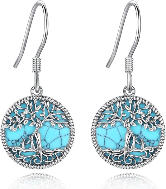 Vito 925 Sterling Silver Teardrop Earrings for Women, Moonstone Turquoise Drop Dangle Earrings Cat Snake Turtle Tree of Life Leverback Earrings Boho Jewelry Gift for Mom Wife