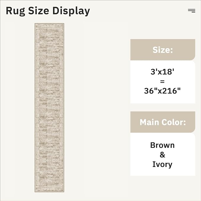 Soalmost Hallway Runner Rug 3x18 - Kitchen Rugs 18ft Washable Entryway Rug Vintage Kitchen Runners Non Slip Farmhouse Indoor Carpet Runner for Living Room Bedroom, Brown