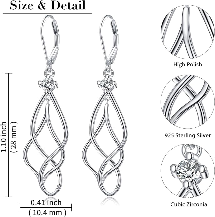 Sterling Silver Leverback Dangle Earrings for Women Teardrop Filigree 14K Gold Plated Dangly Earrings Mother’s Day Gift