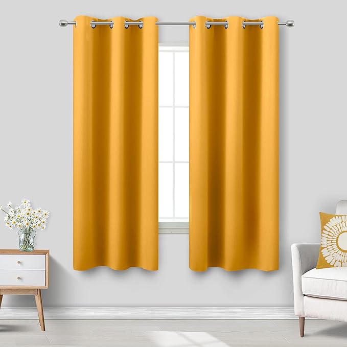 KOUFALL 72 Inch Curtains Length,Blackout Insulated Thermal Room Darkening Living Room Curtains 72 Inches Long,2 Panels Set,Mustard Yellow