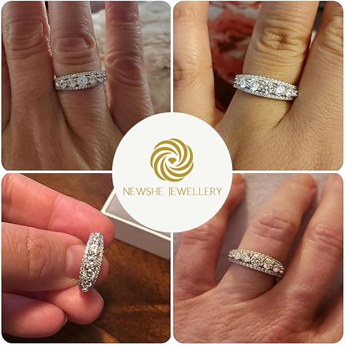 Newshe Jewellery Moissanite Wedding Bands for Women Eternity Ring 925 Sterling Silver Engagement Anniversary Stacking Size