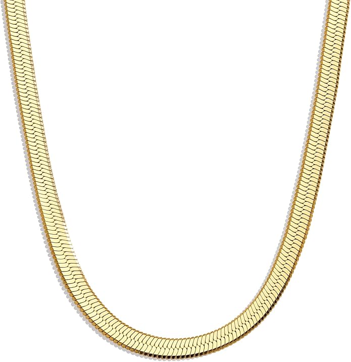 WomenGifts 14K Gold Silver Plated Herringbone Necklace for Women, Dainty Snake Chain Choker, Trendy Simple Long Layered Jewelry Non Tarnish, 3/4/5/8mm,14,16,18,20,22,24,26 Inch Thin & Chunky Options