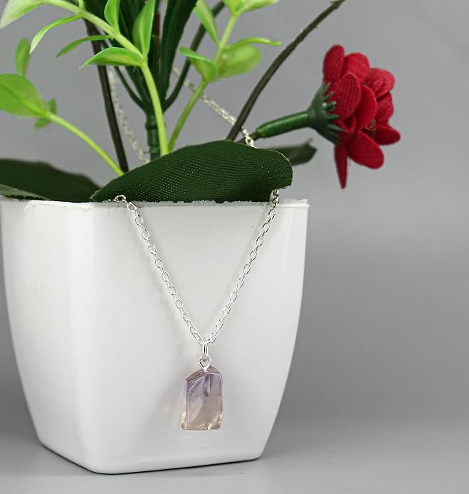 Raw Birthstone Crystal Necklace for Women, Hypoallergenic 925 Sterling Silver Pendant, Adjustable 16+2" Silver Chain, Light Natural Gemstone Jewelry for Everyday Wear & Gift for her & him