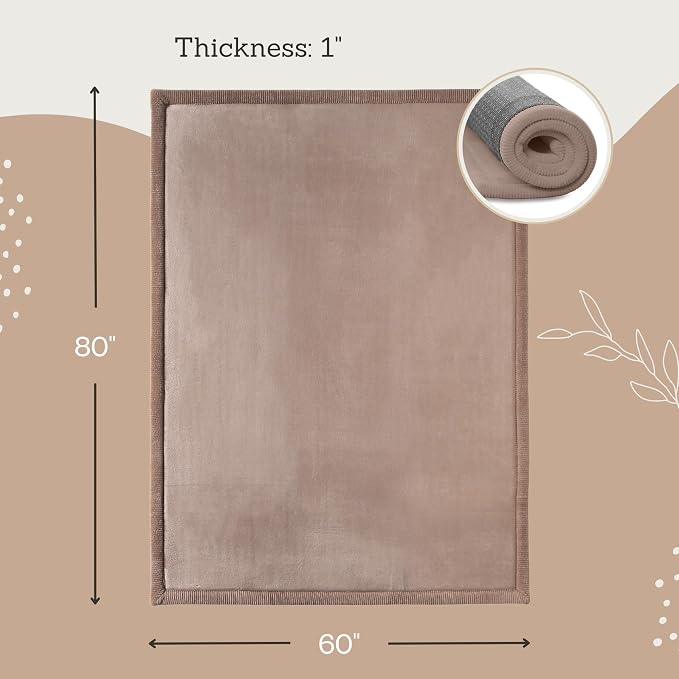 Hakuna Matte CloudSoft Baby Play Mat for Floor 60" x 80" Brown | Coral Velvet high-density foam Rug for Crawling & Cozy Play – Non-Slip, Water-Resistant, Easy-CareTummy Time Mat