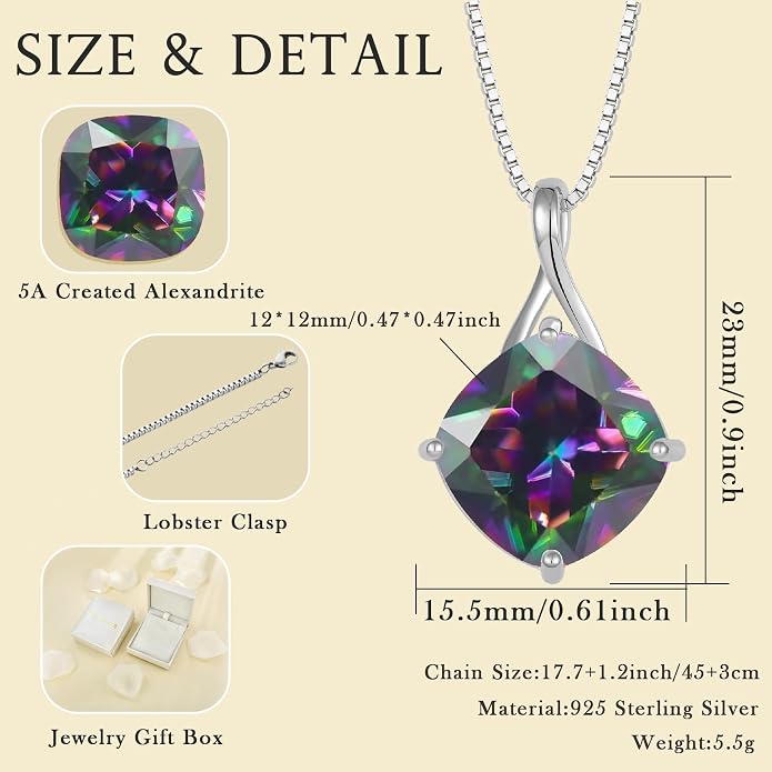Square Cut Birthstone Necklace for Women Hypoallerg 925 Sterling Silver Cubic Zirconia Necklace Simple Jewelry for Her