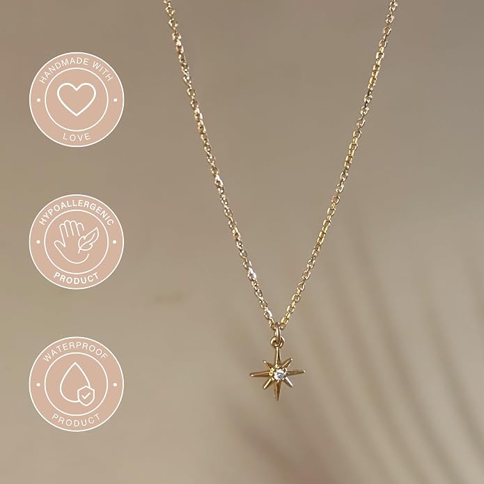 Annika Bella Silver North Star Necklace, Dainty CZ Star Pendant for Women