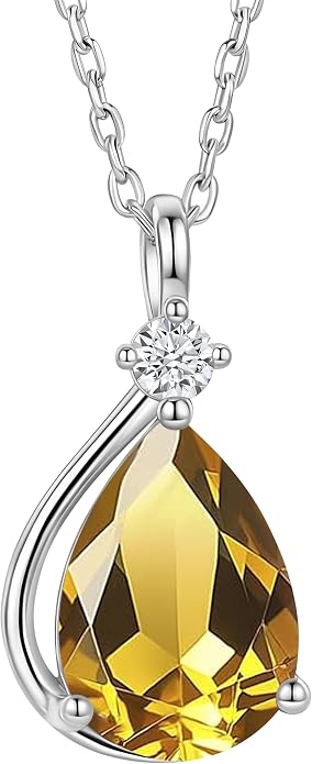 ADITA GOLD Birthstone Necklace for Women, 925 Sterling Silver Teardrop Pendant, Simulated Gemstone, Birthstone Jewelry