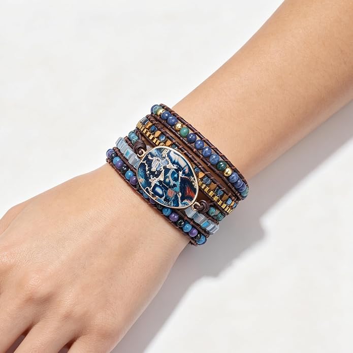 Plumiss Women Boho Handmade Natural Stone Crystal Leather Bead Wrap Bracelets Collection
