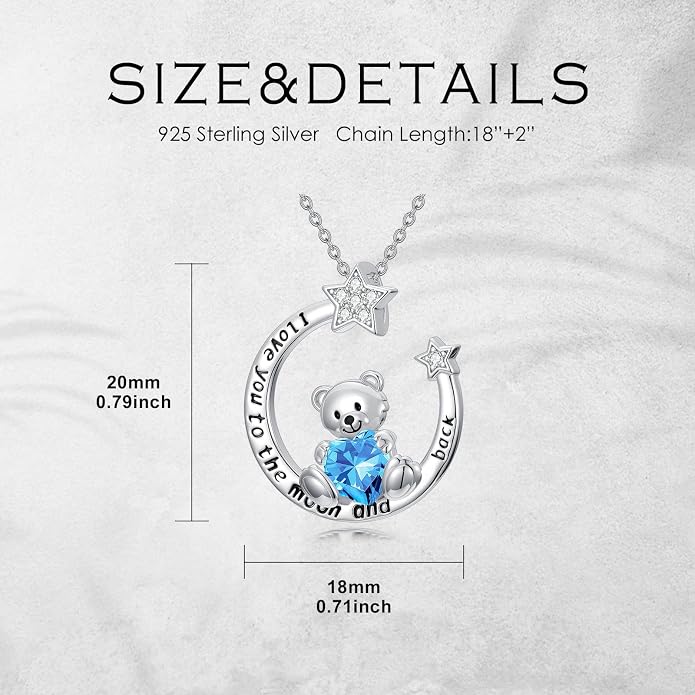 PELOVNY Teddy Bear Necklace for Women 925 Sterling Silver Bear/Highland Cow/Fox/Cat/Axolotl Birthstone Necklace Christmas Birthday Jewelry Gifts for Mom Daughter Wife Sister