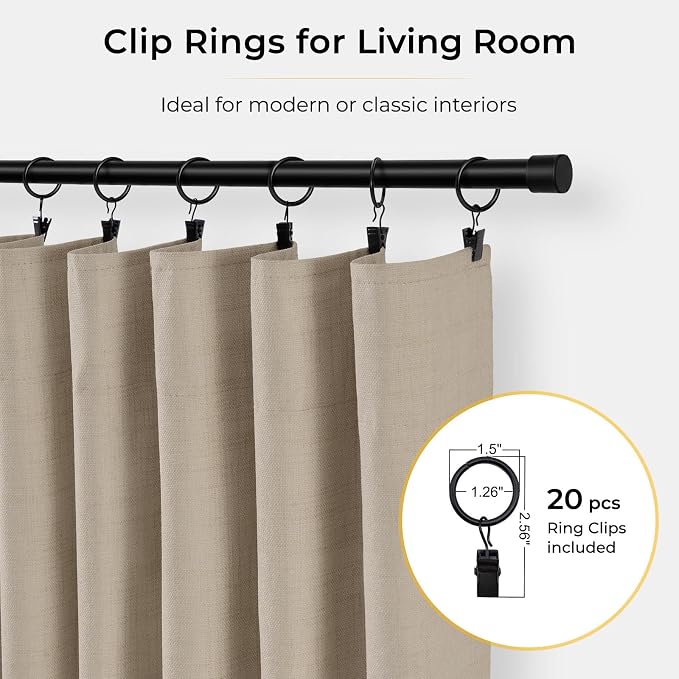 INOVADAY 100% Blackout Curtains for Bedroom, Burlywood Birch Black Out Curtains 96 Inch Long, Clip Rings Linen Blackout Drapes, Thermal Insulated Room Darkening for Living Room, 2 Panels - W50xL96