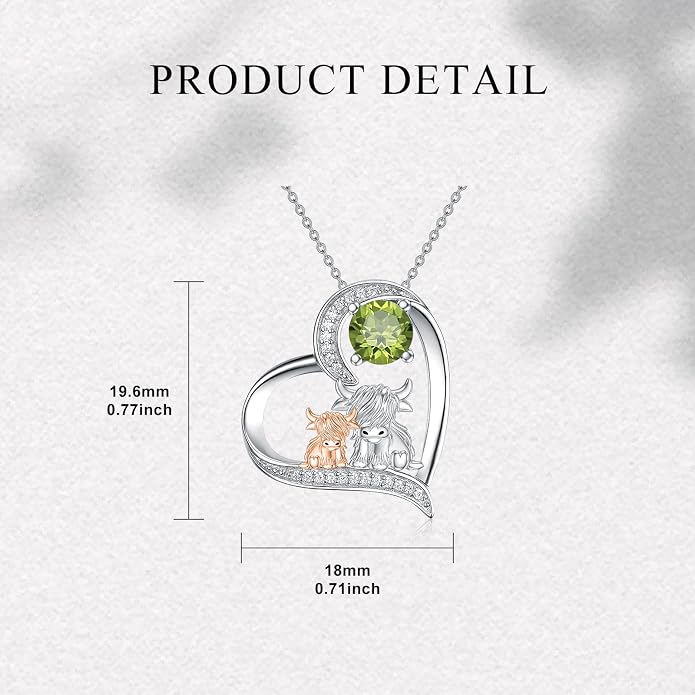 Highland Cow Gifts for Women 925 Sterling Silver Highland Cow Birthstone Necklace Fluffy Cow Jewelry Gifts Birthday Christmas