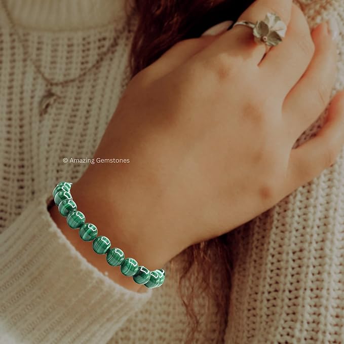 Amazing Gemstone Malachite Bracelet for Women Men's Gifts - Protection Healing Crystal Bracelet - 8mm Gemstones Beaded Adjustable Bracelet Pulseras para Hombres Mujer Stocking Stuffers