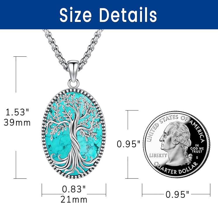 Turquoise Jewelry for Women Men 925 Sterling Silver Pendant Urn Necklaces for Ashes Picture Locket Necklace Thor Hammer Yggdrasil Virgen De Guadalupe St Michael Christopher Judas Witches Knot Necklace