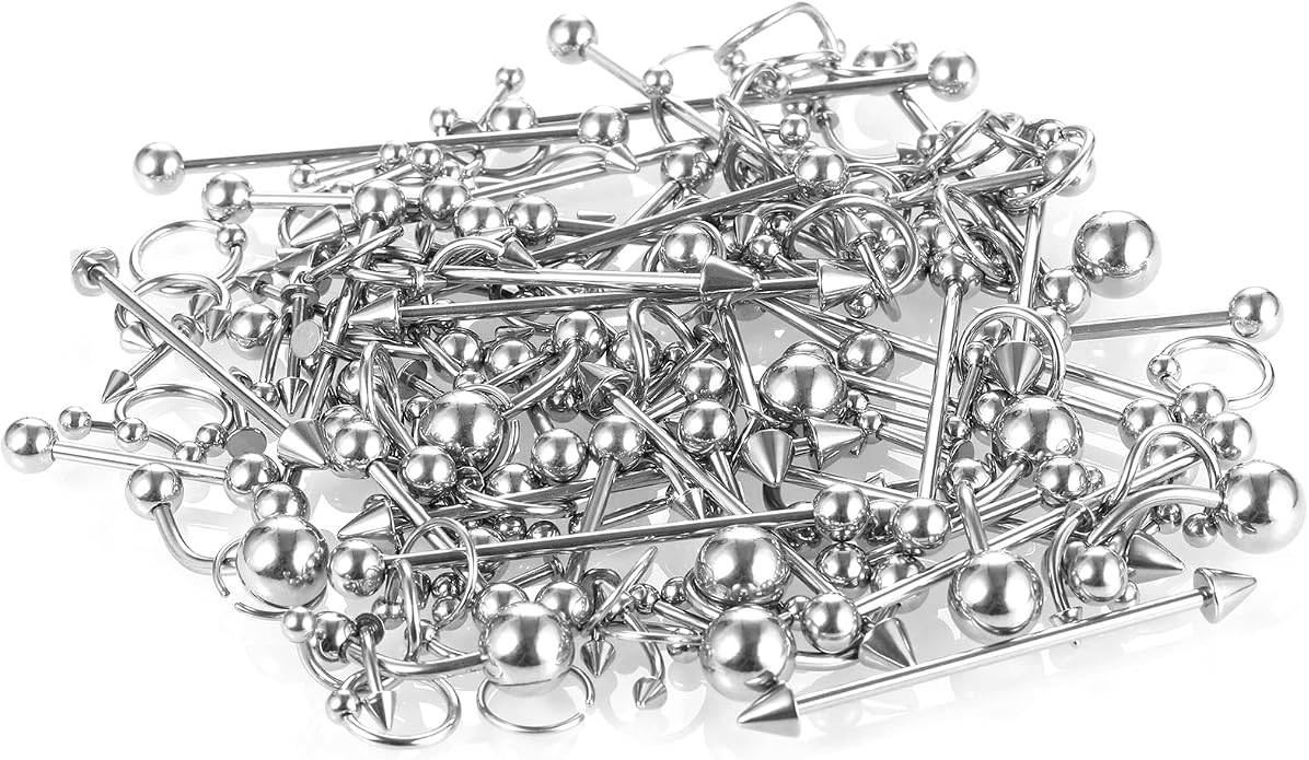 Xpircn 150PCS Piercing Kit Jewelry Stainless Steel Lip Nose Tongue Tragus Cartilage Daith Eeybrow Belly Button Rings Body Piercing Tools 14G 16G 20G