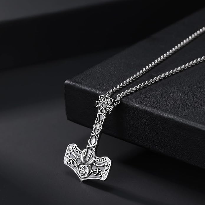 Tetragrammaton/Thors Hammer/Viking Axe/Jewish/Yahweh Necklace for Men 925 Sterling Silver Viking Norse Pagan Jewelry Gifts for Women