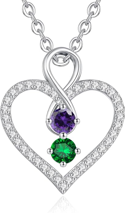 LOUISA SECRET Double Birthstone Necklaces for Women, 925 Sterling Silver Infinity Love Heart Pendant Necklace for Her, Birthday Anniversary Valentine's Day, Christmas, Wedding, Graduation Gift for Her, Personalized Gifts, Jewelry Gifts for Wife Mom Gir...
