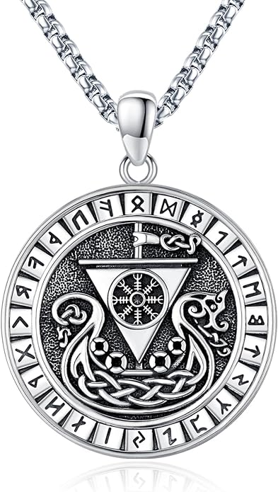 Eusense Viking Necklace for Men Women 925 Sterling Silver Pendant Thors Hammer/Norse Runes/Odin's Ravens/Wolf/Dragon/Snake/Yggdrasil/Freya/Helm of Awe/Valknut/Triskelion/Axe/Shield Viking Jewelry