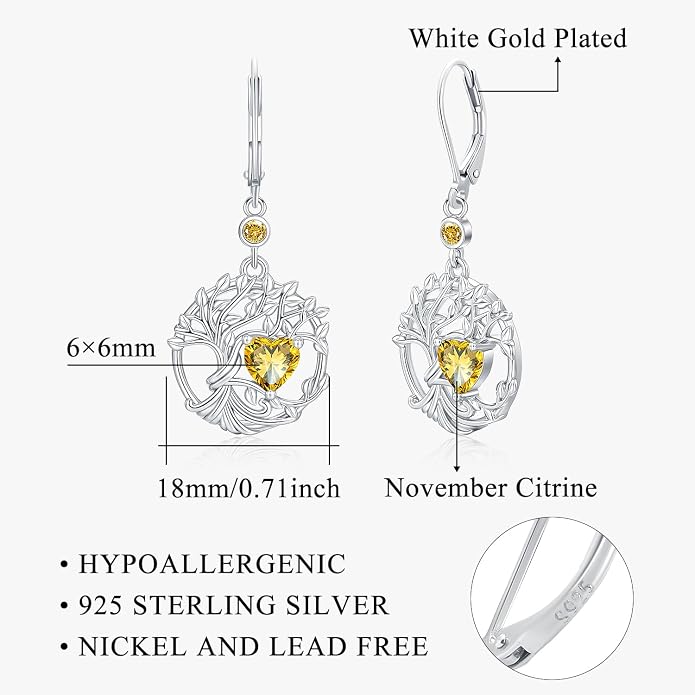 Odinstone 925 Sterling Silver Earrings Tree of Life Teardrop Moonstone Dangle Drop Leverback Earrings for Women
