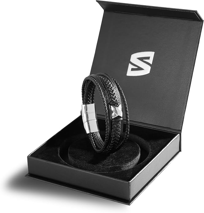 SERASAR Premium Leather Bracelet Men | Stainless Steel Magnetic Clasp | Three Colors | Jewelry Box Included