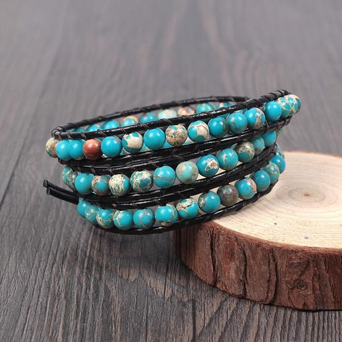 Boho Wrap Bead Bracelet for Women - Handmade Adjustable Natural Stone Beaded Bracelets Yoga Healing Bracelet Bangle Hippie Jewelry