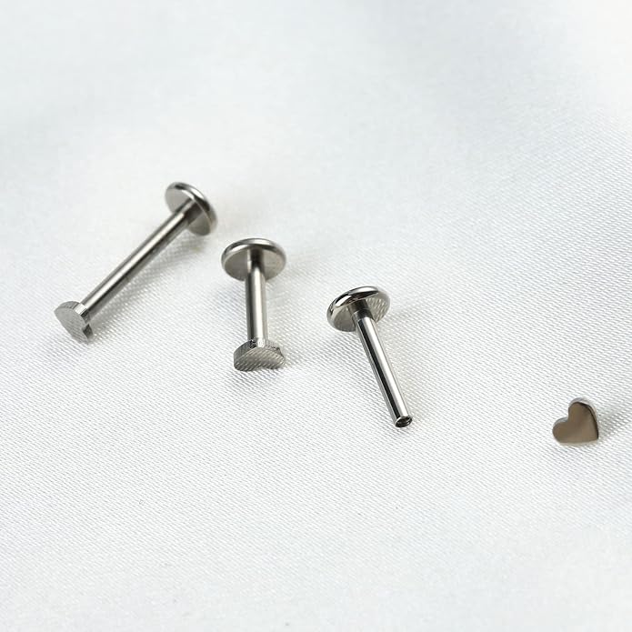 3pcs 16G 6mm 8mm 10mm G23 Titanium Internally Threaded 3mm Heart/Star/Cross/Moon/Lightning/Round Labret Monroe Lip Tragus Cartilage Earring Ring Stud Piercing Jewelry