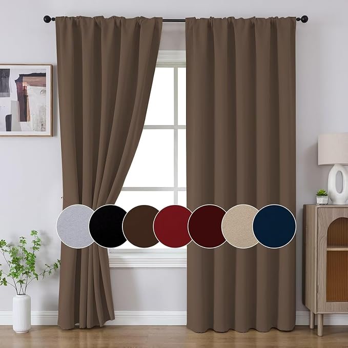 Joydeco Blackout Curtains 84 Inch Long for Bedroom, Thermal Insulated Black Out Curtains 2 Panels Set, Room Darkening Drapes for Living Room Window (W52 x L84 Inch, Khaki)