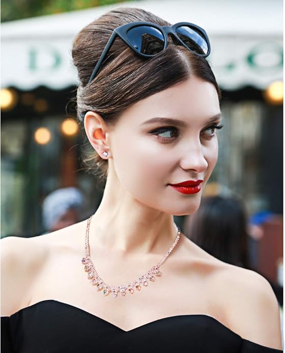 LADY COLOUR Necklace for Women Colorful Pendant Necklace for Teen Girls Crystals for Aurore Boreale Jewelry for Daughter from Dad Gifts for Wife Choker for Party