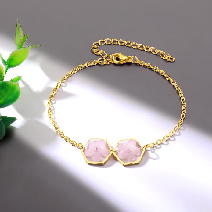 AUNTESIGN Forget-Me-Not Pressed Wildflower Bracelet | Pressed Flower Bracelet | Gold/Silver Pressed Flower Jewelry | Personalized Handmade Jewelry | Gift For Women