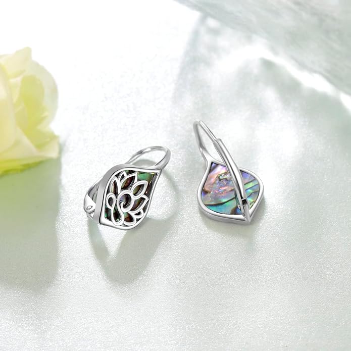 Lotus Earrings 925 Sterling Silver Yoga Lotus Jewelry Lever back Earrings Stud Earrings Gifts for Women Mom