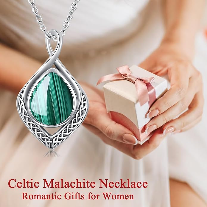 PELOVNY Celtic Knot Necklaces for Women 925 Sterling Silver Gemstone/Birthstone Teardrop Infinity Necklace Irish Celtic Pendant Jewelry Gifts for Mom Daughter Wife
