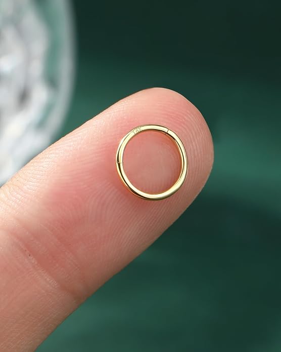 COCHARM 14K Solid Gold 18g/16g Nose Rings 16G Septum Rings Yellow Gold Tragus Helix Cartilage Conch Earring Hoops 18 Gauge Piercing Hoop