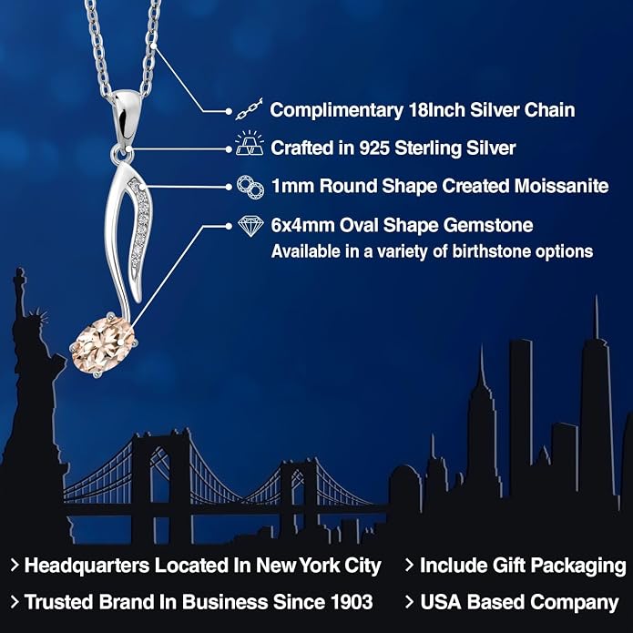 Gem Stone King Music Eighth Note Pendant Necklace | 925 Sterling Silver | 6X4MM Oval Gemstone Birthstone | With 18 Inch Silver Chain | Designed By Keren Hanan
