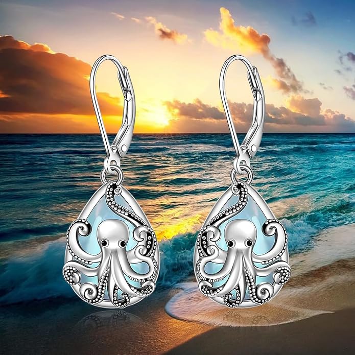 Octopus Earrings for Women Octopus Tentacle Earrings Sterling Silver Ocean Kraken Sea Animal Drop Dangle Jewelry Gift