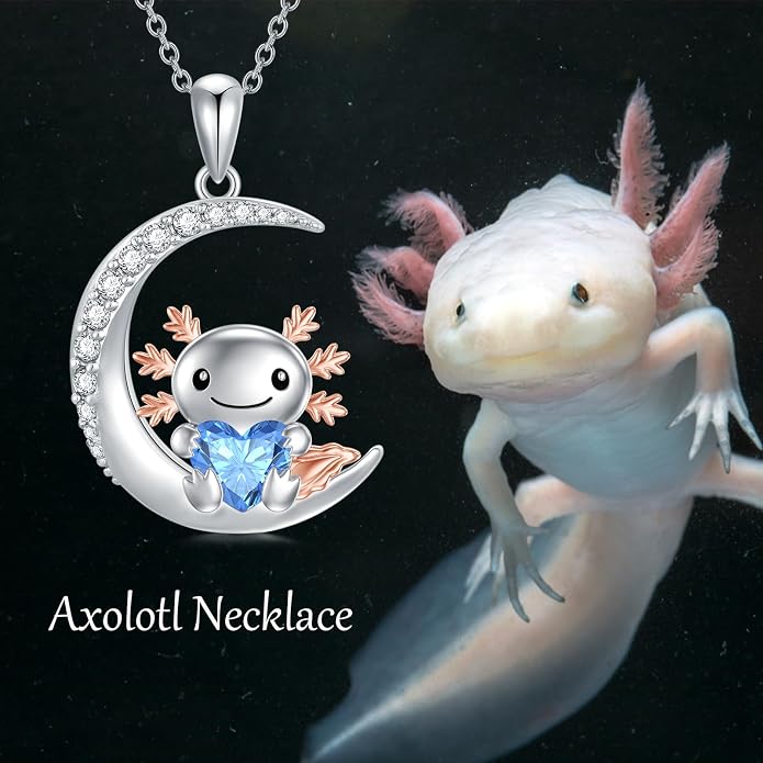 PROESS Animal Birthstone Necklace 925 Sterling Silver Otter/Axolotl/Hippo/Elephant/Dachshund/Monkey/Red Panda Pendant Necklace Animal Birthstone Jewelry Gifts for Women