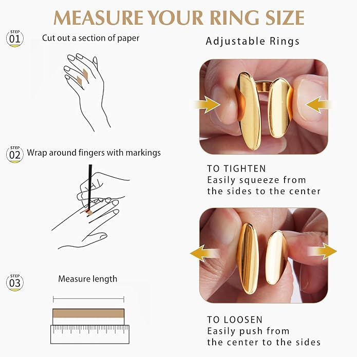 Gelbesty Waterproof Gold Statement Rings for Women, 14K Gold Plated Chunky Open Stackable Rings Non Tarnish Fashion Adjustable Stainless Steel Pinky Knuckle Signet Vintage Ring Jewelry Size 5-11