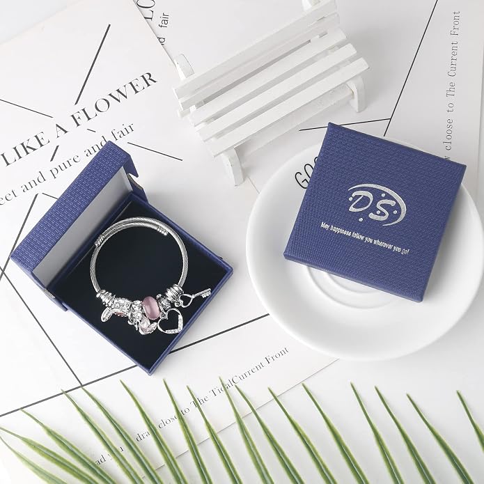 DS Charm Bracelets for girls,exquisite cute cartoon friendship bracelets Silver Stainless Steel Bangle with birthday Gift box, Adjustable girls jewelry Suitable for holiday gifts