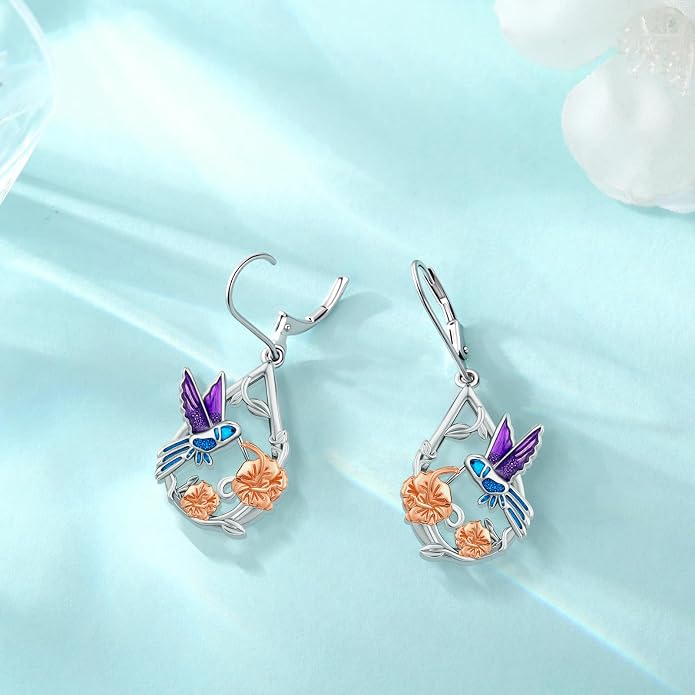 Eusense Sterling Silver Dangle Earrings for Women Tree of Life Animals Moonstone Turquoise Leverback Earrings Jewelry Gifts