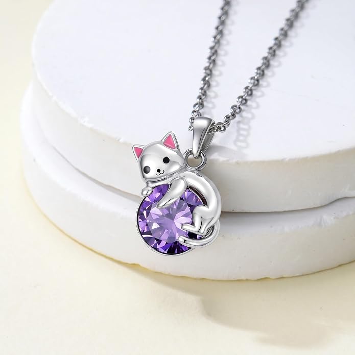 PELOVNY Teddy Bear Necklace for Women 925 Sterling Silver Bear/Highland Cow/Fox/Cat/Axolotl Birthstone Necklace Christmas Birthday Jewelry Gifts for Mom Daughter Wife Sister