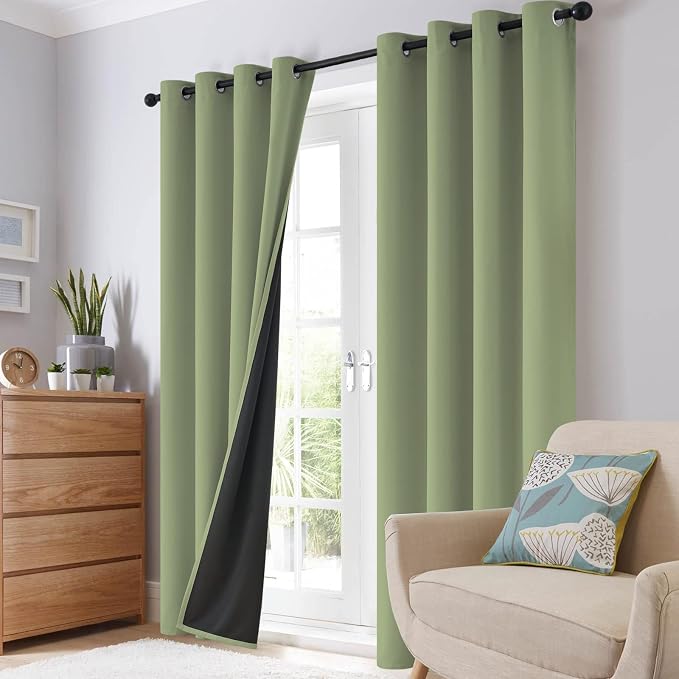 SimpleHome Sage 100% Blackout Curtains Room Darkening Living Room 72 Inch | Curtains for Bedroom,Thermal Insulated Grommet Window Drapes,Curtains for Living Room with Black Back,52 x 72 Inch,2 Panels