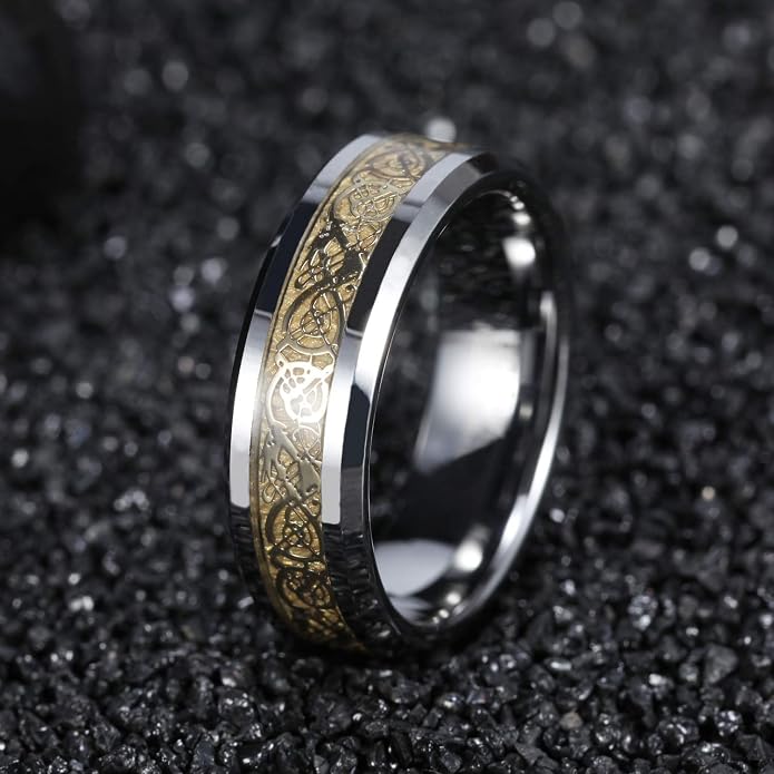 Frank S.Burton 6mm 8mm Celtic Tungsten Rings for Men Women Dragon Design Tungsten Carbide Wedding Band Comfort Fit Size 4-13