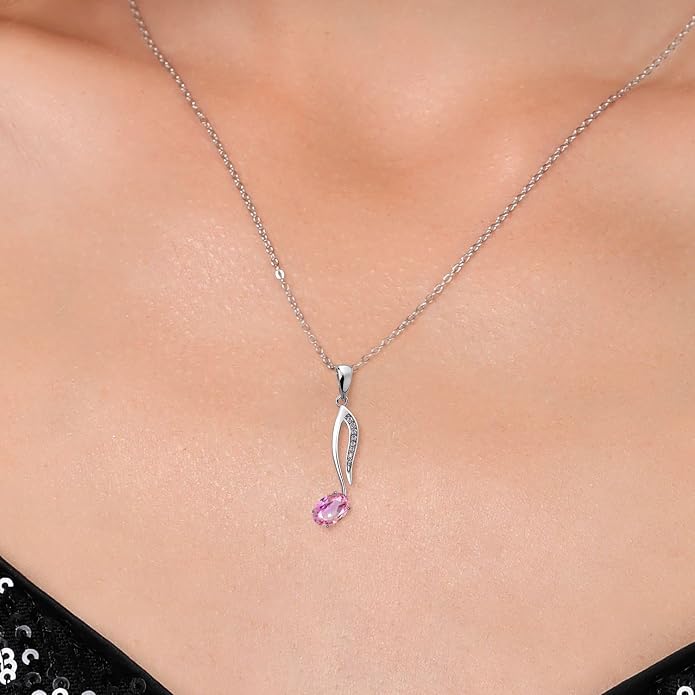 Gem Stone King Music Eighth Note Pendant Necklace | 925 Sterling Silver | 6X4MM Oval Gemstone Birthstone | With 18 Inch Silver Chain | Designed By Keren Hanan