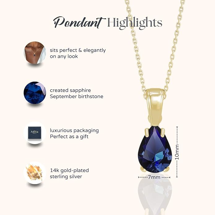 14K Gold Plated Gemstone Necklace for Women - Birthestone Teardrop Necklace - Gold Jewelry for Women - Dainty Gold Necklace - Everyday Necklaces - Gold Necklaces for Women