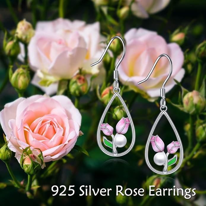 CRMAD Hummingbird/Bee/Leaves/Sunflower/Daisy/Dragonfly/Rose/Lotus Flower Sterling Silver Filigree Teardrop Earrings Abalone Shell Jewelry for Women