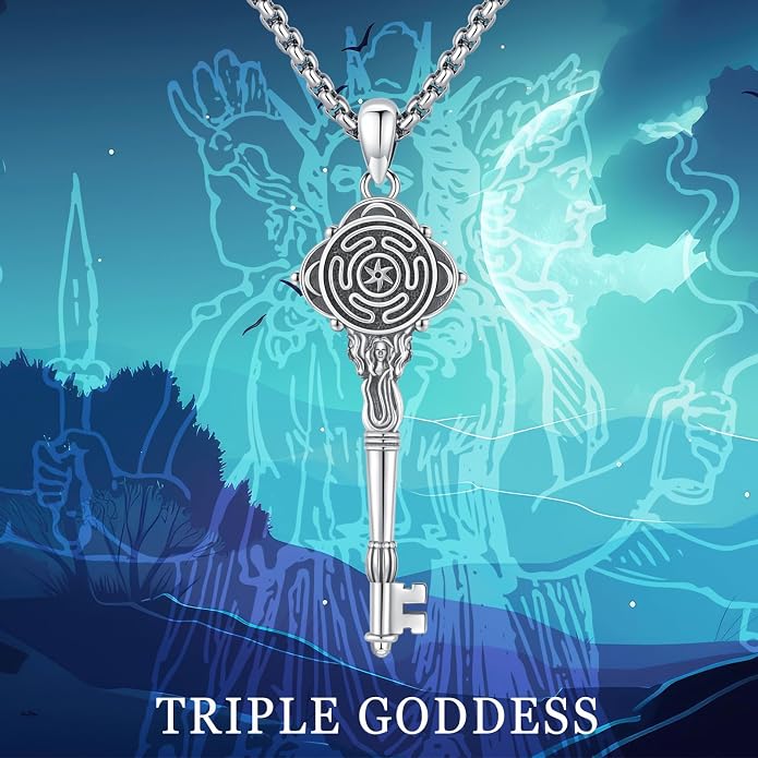 Pentagram Necklace Sterling Silver Triple Moon Goddess/Celtic Knot Witches Knot/Ankh/Sun and Moon/Hecate/Lilith/Santa Muerte/Tetragrammaton Pendant Necklace Pagan Wiccan Magic Egyptian Amulet Jewelry for Women Men