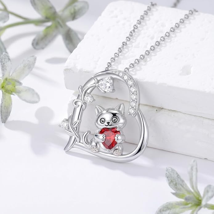 PELOVNY Teddy Bear Necklace for Women 925 Sterling Silver Bear/Highland Cow/Fox/Cat/Axolotl Birthstone Necklace Christmas Birthday Jewelry Gifts for Mom Daughter Wife Sister