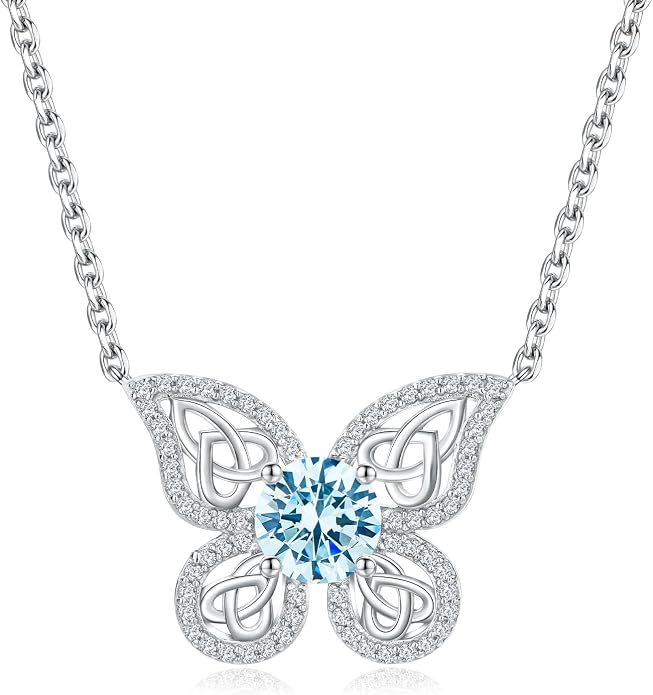 925 Sterling Silver Birthstone Necklaces for Women, Dainty Cute Dragonfly/Butterfly Pendant Necklace, Great Christmas/Anniversary Jewelry for Mother