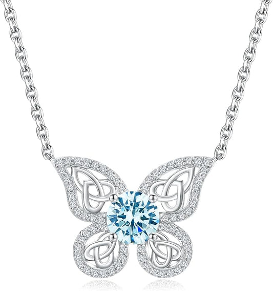 925 Sterling Silver Birthstone Necklaces for Women, Dainty Cute Dragonfly/Butterfly Pendant Necklace, Great Christmas/Anniversary Jewelry for Mother